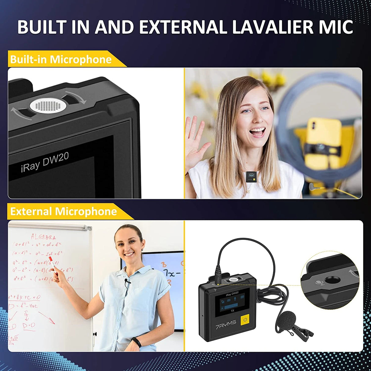 7RYMS iRAY DW20 PRO 2.4G Global Free frequency Dual Wireless Lapel Microphone