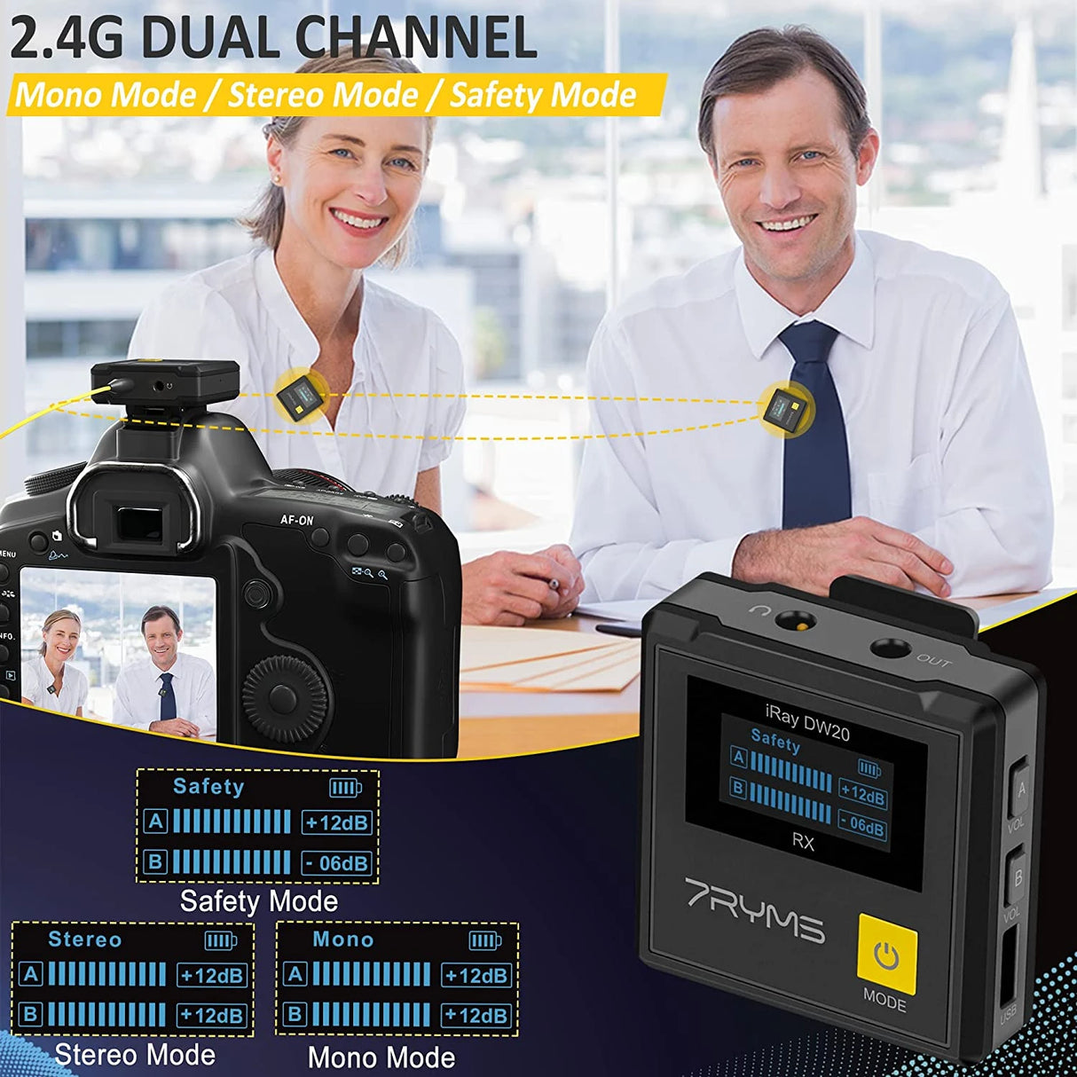 7RYMS iRay DW30 2.4G Dual-channel on-board Recording Wireless Microphone