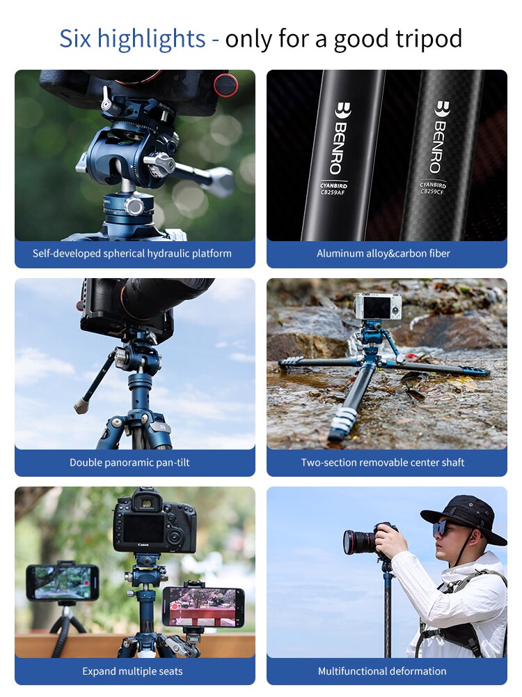 Benro Qingniao Tripod CB258CK ,CB259AFK Ball/Hydraulic integrated PTZ