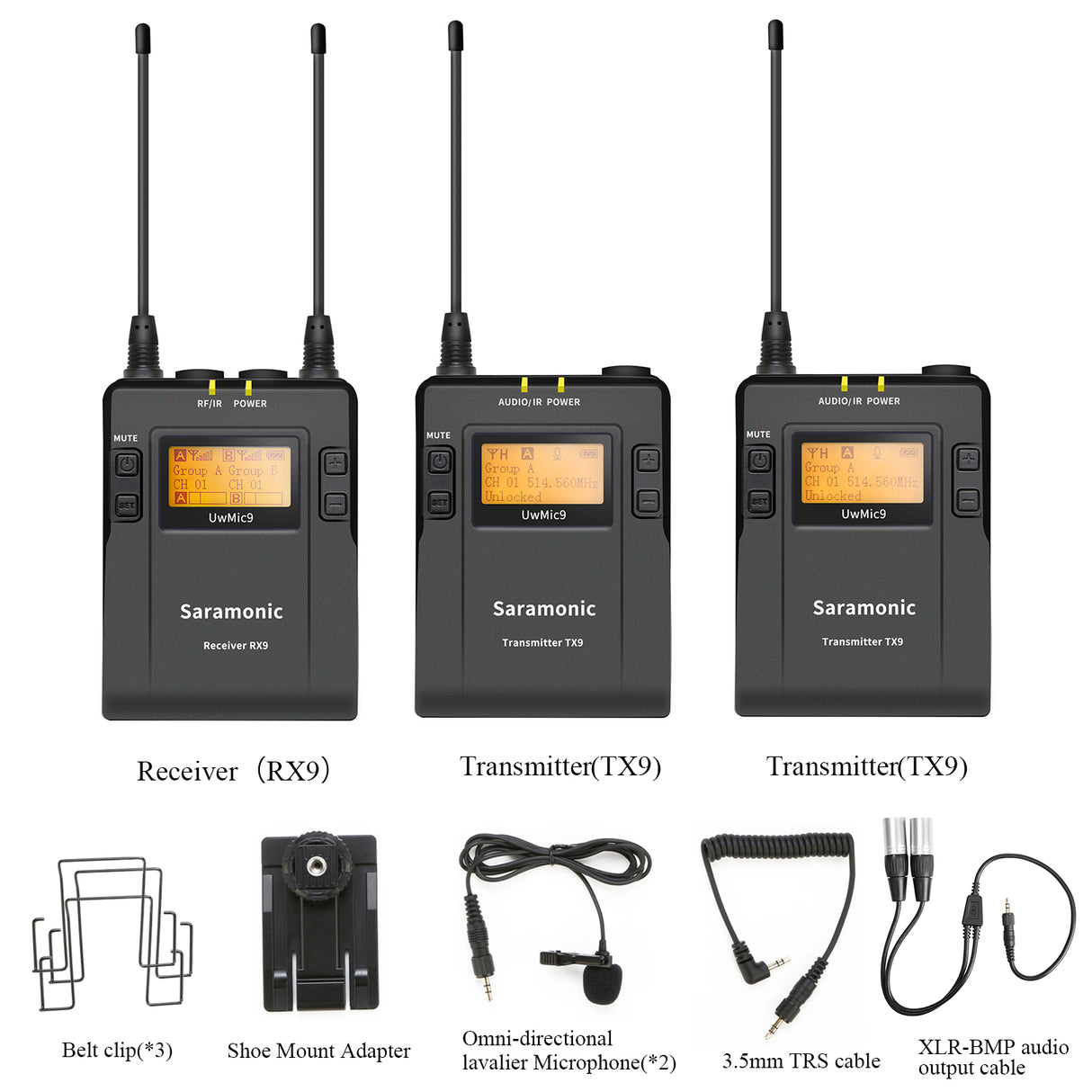 Saramonic UWMIC9 Kit2 Broadcast UHF Camera Wireless Lavalier Microphone
