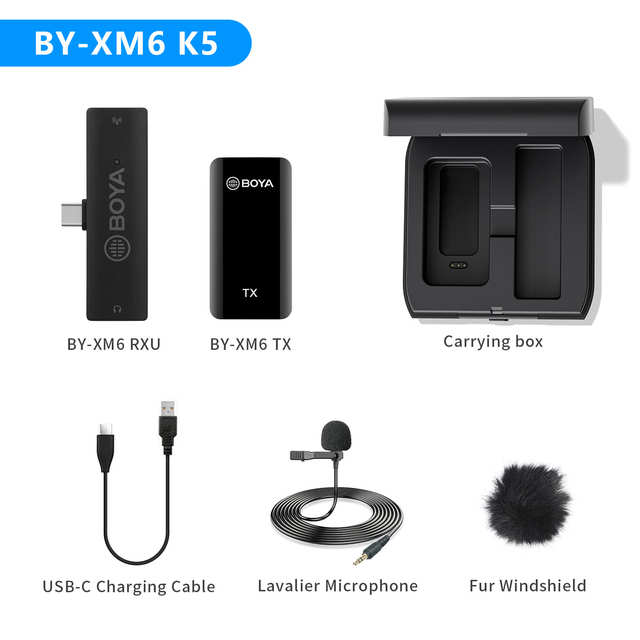 BOYA BY-XM6-K5-K6 2.4GHz dual-channel wireless microphone for USB-C ports