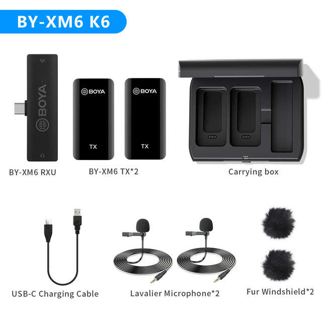 BOYA BY-XM6-K5-K6 2.4GHz dual-channel wireless microphone for USB-C ports