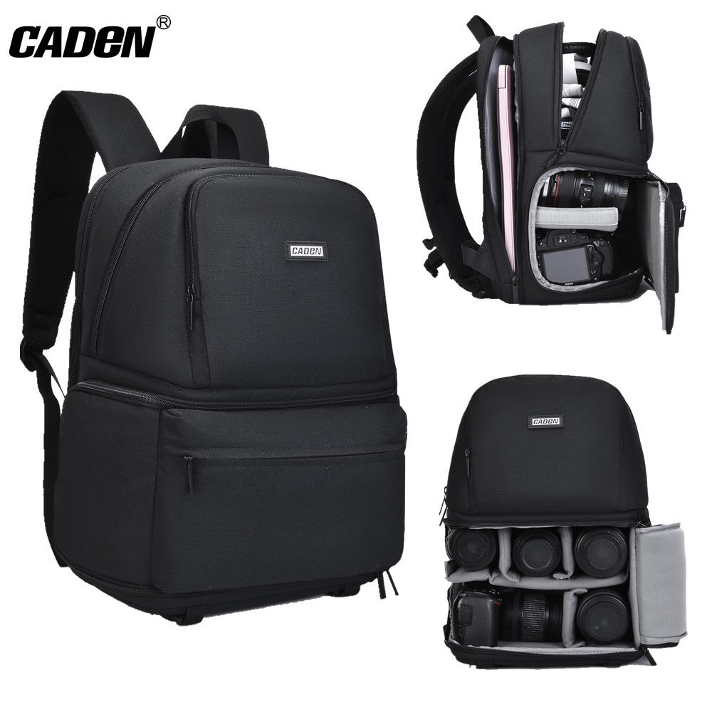 CADEN D39 Black Large Capacity Laptop DSLR Backpack