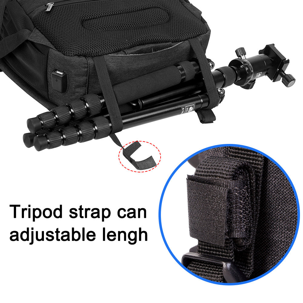 CADEN D10 Schwarzer Rucksack für DSLR-Kameras, großes Fassungsvermögen, stoßfest