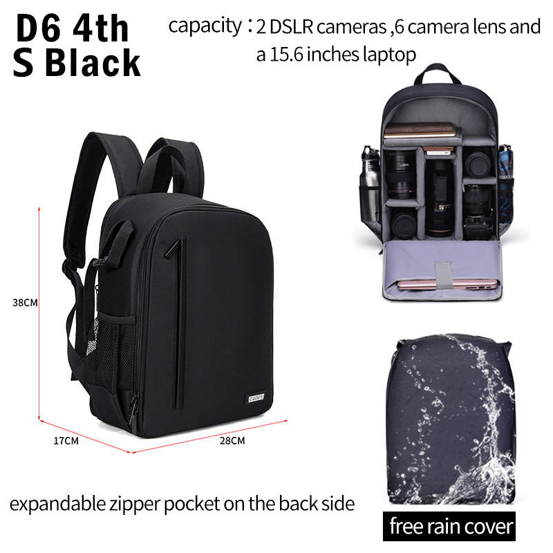 CADEN D6 Black Large Capacity DSLR Cameras Backpack