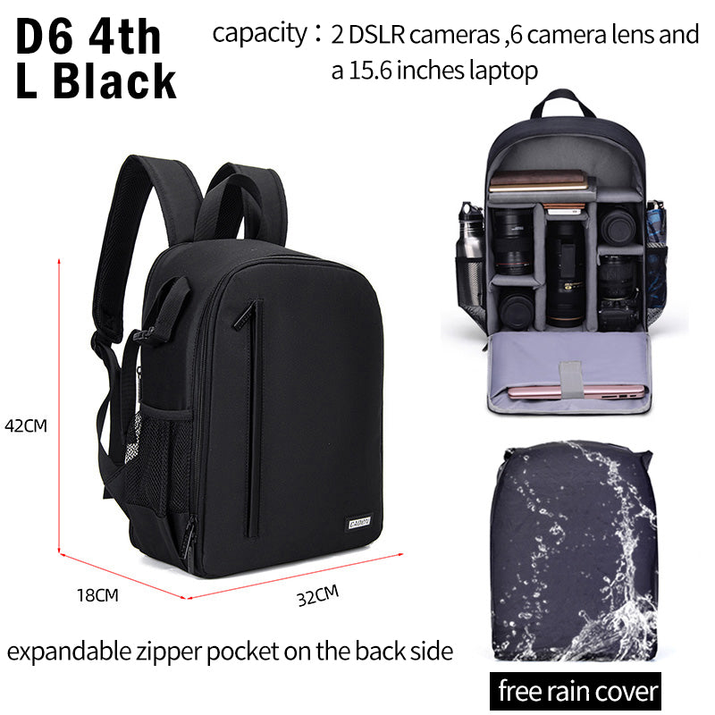 CADEN D6 Black Large Capacity DSLR Cameras Backpack