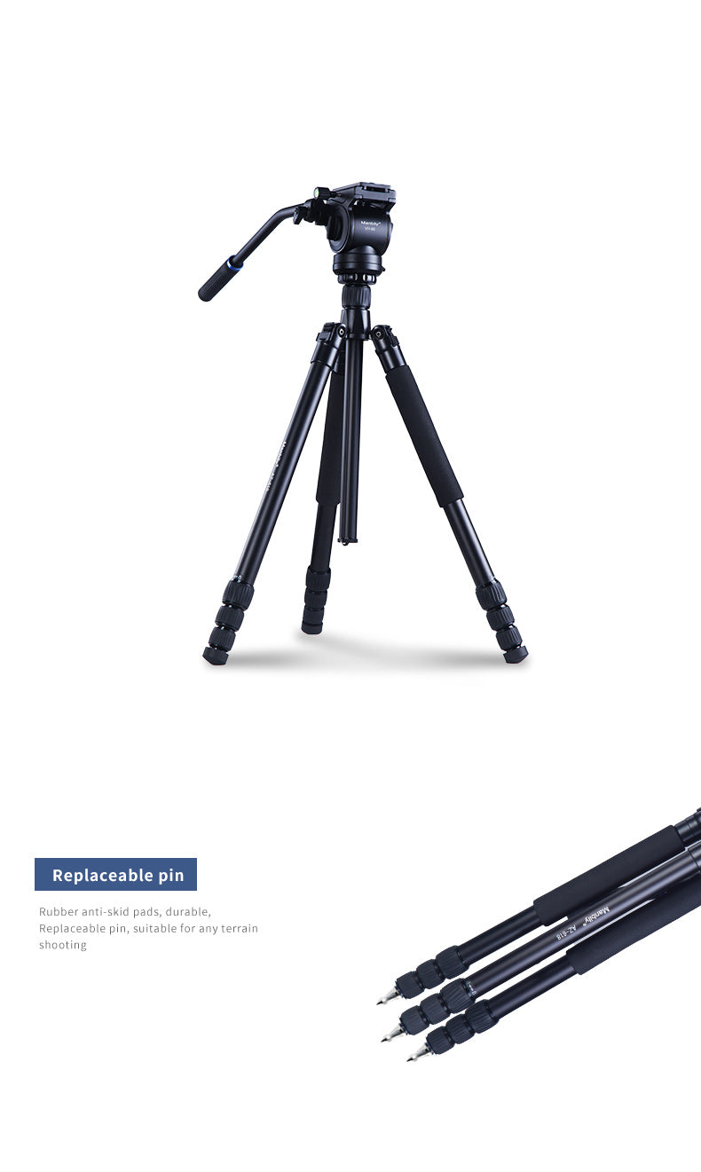 Manbily AZ-618 panorama Fluid Head Rocker Arm Video Tripod