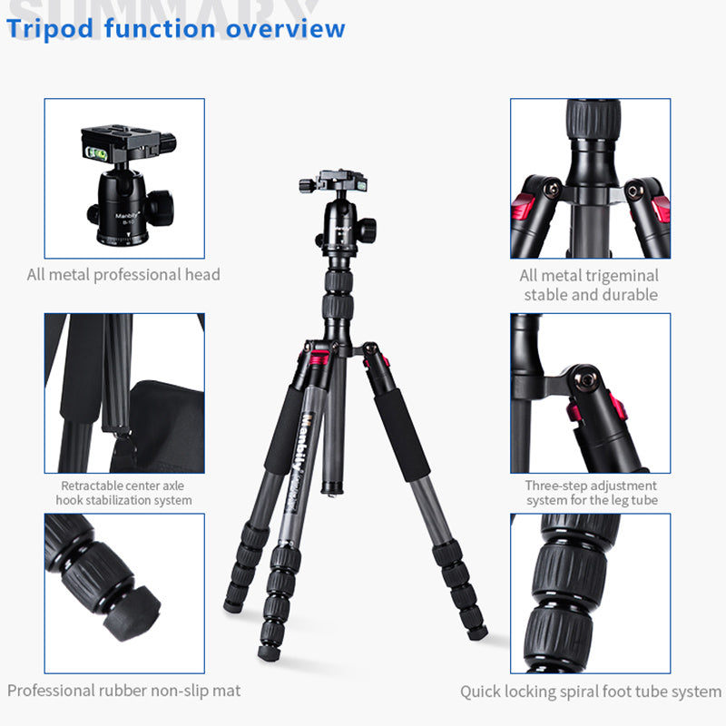 Manbily CZ-305 61'' DSLR Travel Carbon Fiber Tripod