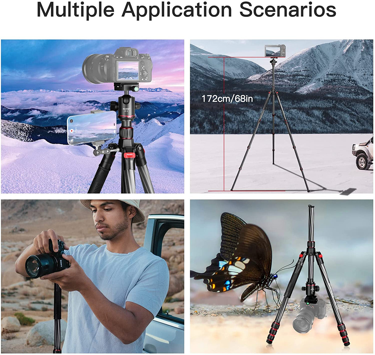 Manbily MC-284 68" Carbon Fiber Camera Tripod With 360° Ball Head