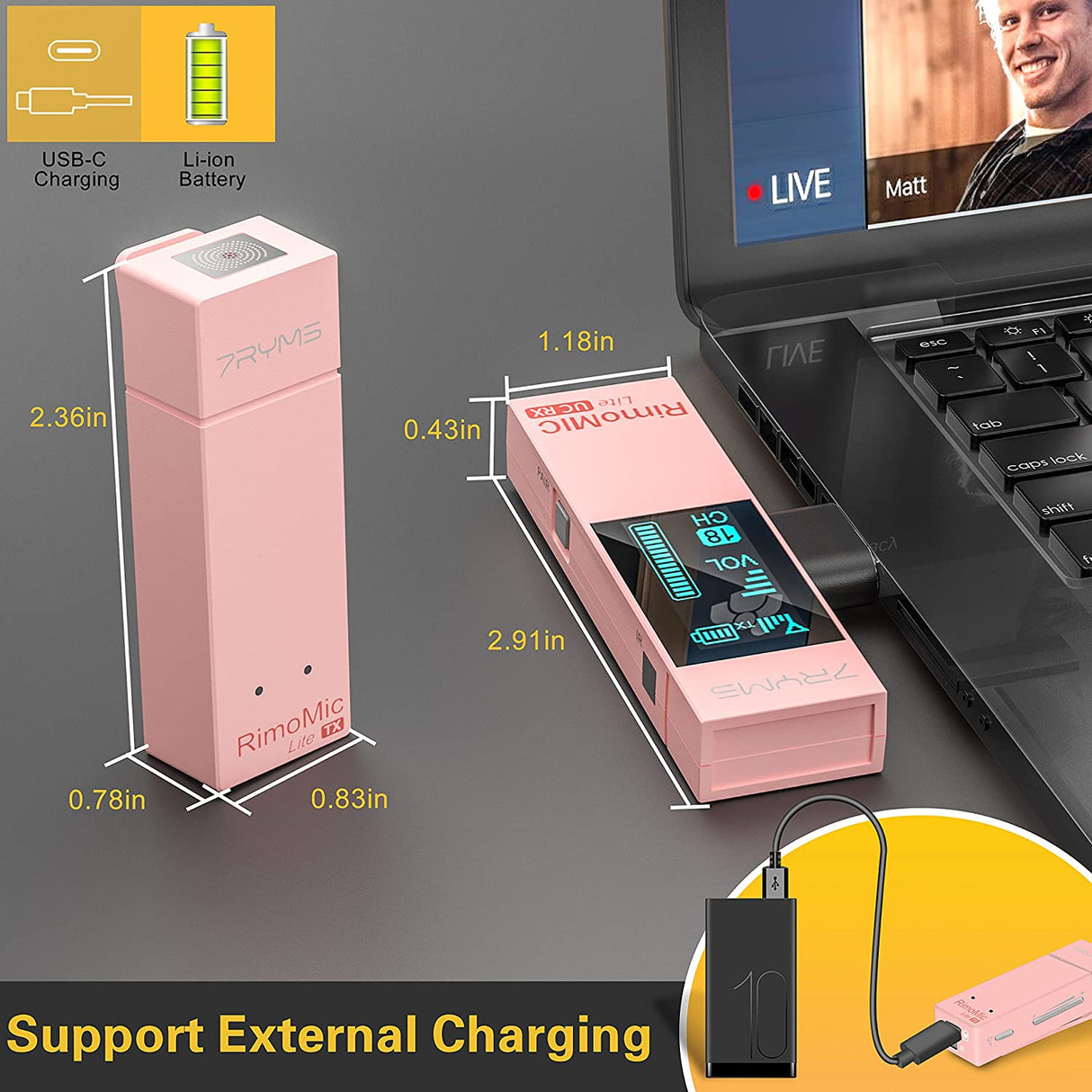 7RYMS Rimomic Lite LN UC Mini Wireless Smartphone Microphone for iPhone