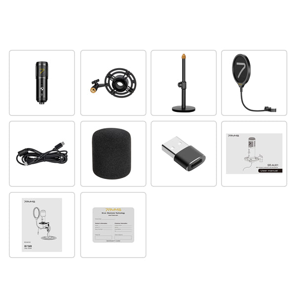 7RYMS Condenser USB Microphone SR-AU01-K2 PC Microphone Kit