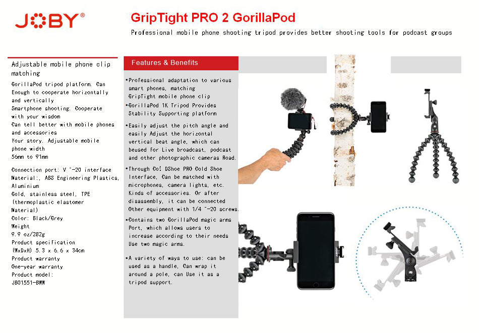 JOBY JB01551 Mobile Phone Live Photography Bracket Tripod