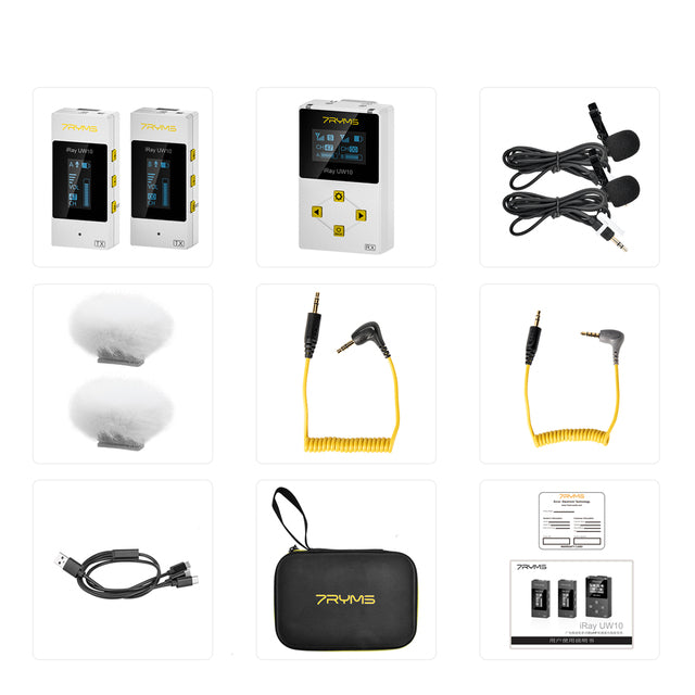 7RYMS iRay UW10 UHF Dual Wireless Lavalier Microphone For Vlogging YouTube Streaming