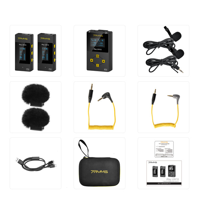 7RYMS iRay UW10 UHF Dual Wireless Lavalier Microphone For Vlogging YouTube Streaming