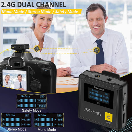 7RYMS iRay DW30 2.4G Dual-channel on-board Recording Wireless Microphone
