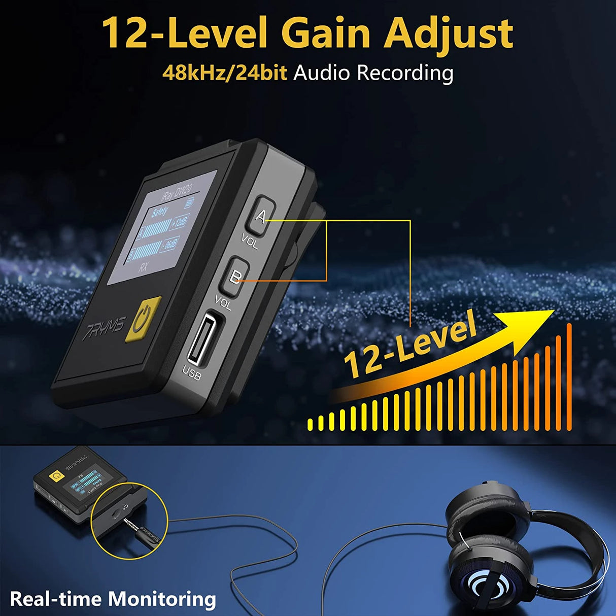 7RYMS iRay DW30 2.4G Dual-channel on-board Recording Wireless Microphone