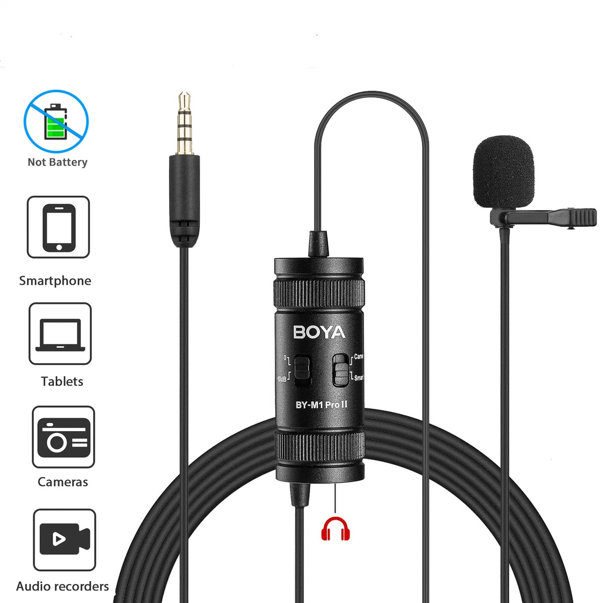 BOYA BY-M1 PRO II 6m Condenser Lavalier Lapel Microphone for Smartphone iPhone