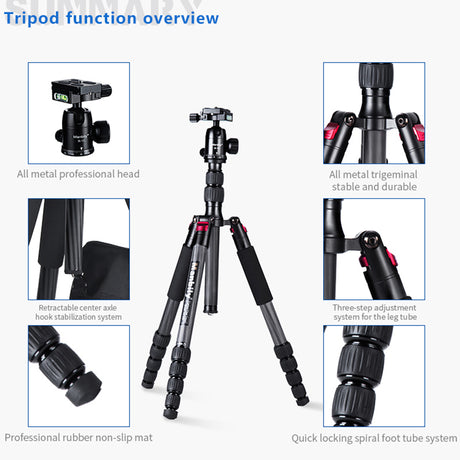Manbily CZ-305 61'' DSLR Travel Carbon Fiber Tripod