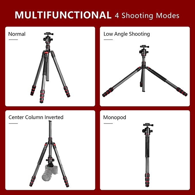 Manbily MC-284  68" Carbon Fiber Camera Tripod With 360° Ball Head