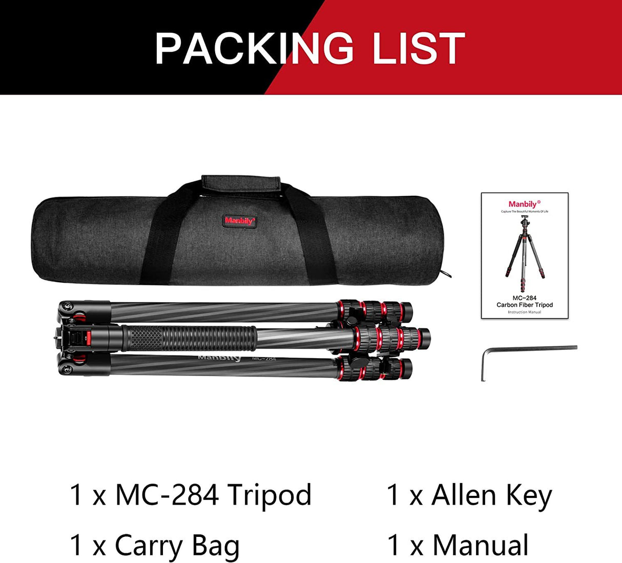 Manbily MC-284  68" Carbon Fiber Camera Tripod With 360° Ball Head