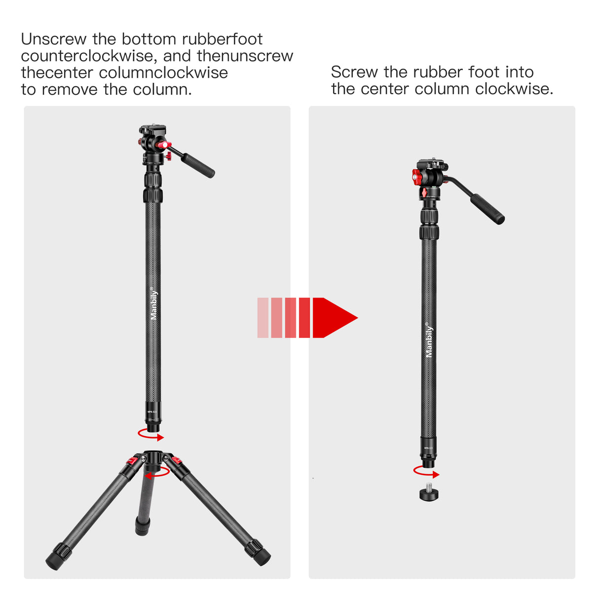 Manbily MPK-323 Professional video photo camera monopod stand with Fluid Video head