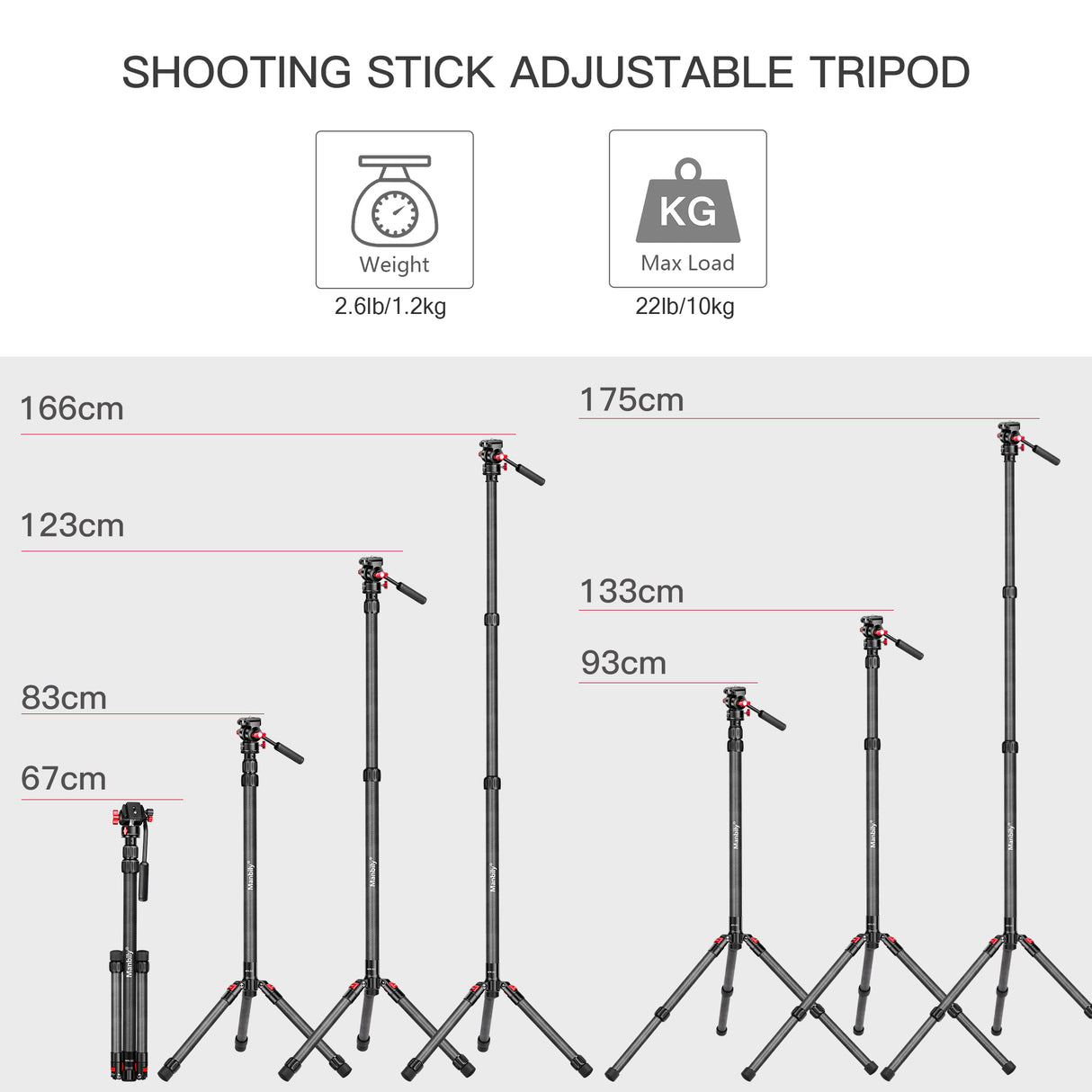 Manbily MPK-323 Professional video photo camera monopod stand with Fluid Video head