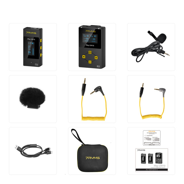 7RYMS iRay UW10 UHF Dual Wireless Lavalier Microphone For Vlogging YouTube Streaming