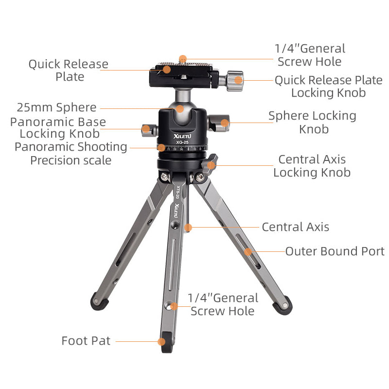 XIELTU XTS20+XG25 Lightweight Desktop Mini Extension Rod Tripod