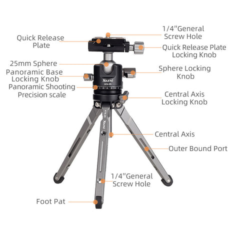 XIELTU XTS20+XG25 Lightweight Desktop Mini Extension Rod Tripod