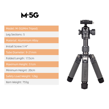 XILETU M5G Portable Travel Tripod For Camera DSLR SLR