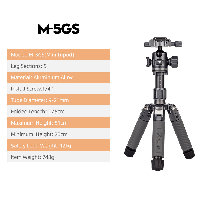 XILETU M5G Portable Travel Tripod For Camera DSLR SLR